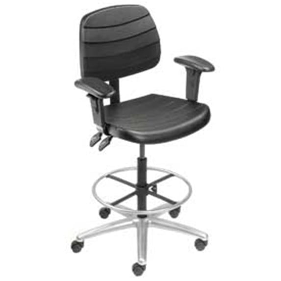 6 Way Adjustable Polyurethane Shop Stool with Arms - Black