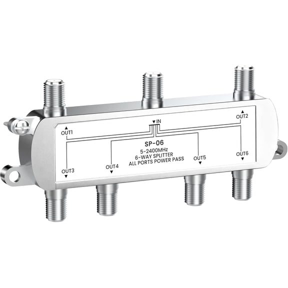 6-Way Coaxial Cable Splitter 5-2400MHz, RG6 and RG59 Compatible6 Port Coax Splitter for Satellite, Cable TV, Antenna System, High Speed Internet and MoCA Network