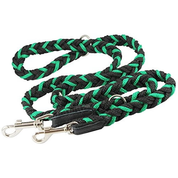 6 Way European Multifunctional Braided Dog Leash, Adjustable Schutzhund Lead 42"-68" Long 4 Sizes Green (Medium: 3/4" Wide)