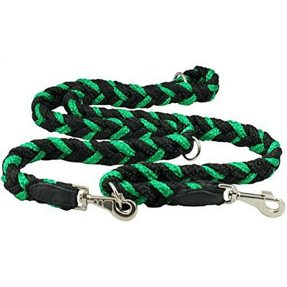 6 Way European Multifunctional Braided Dog Leash, Adjustable Schutzhund Lead 42"-68" Long 4 Sizes Green (XLarge: 1.25" Wide)