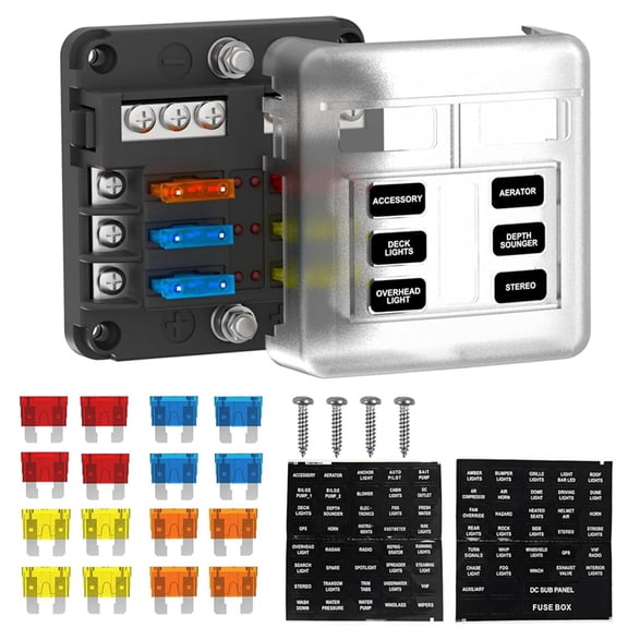 6 Way Fuse Block Box 12V/24V DC, ATC/ATO Fuse Panel with LED Indicator for Marine Boat Automotive Motorcycle