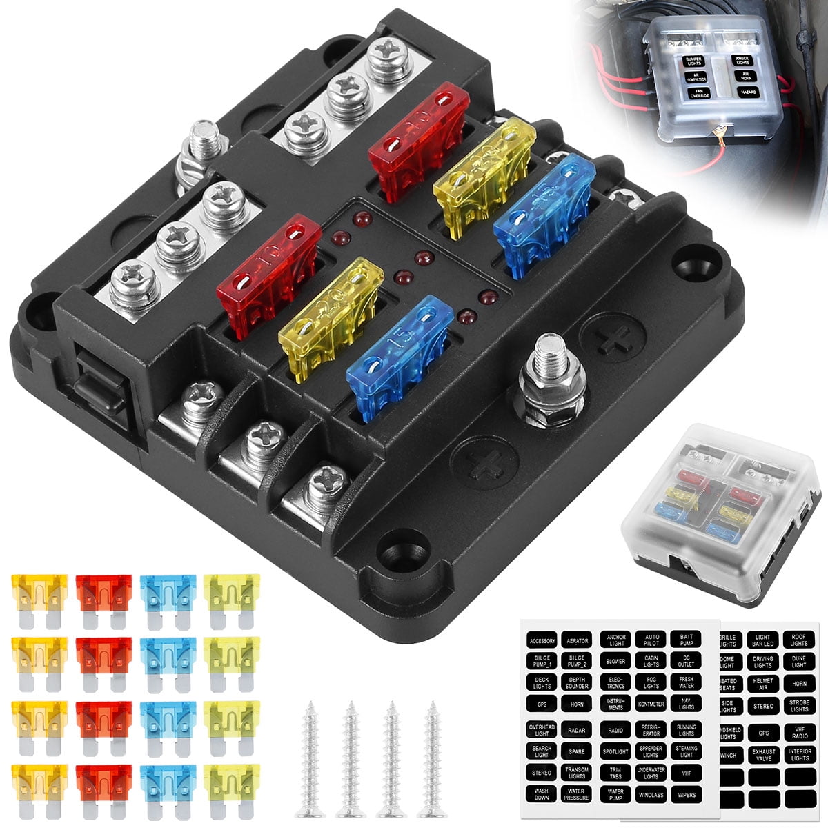 6Way Fuse Box DC 32V Circuit Blades Fuse Block Waterproof Fuse Box