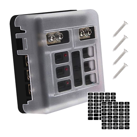 6 Way Fuse Box W/ Negative Bus, Ampper DC 12-24 V ATC/ATO Fuse Block with LED Indicator, Cover, Screws and Sticker Lable for Car, Vehicle, Rv and More (Without Fuse)