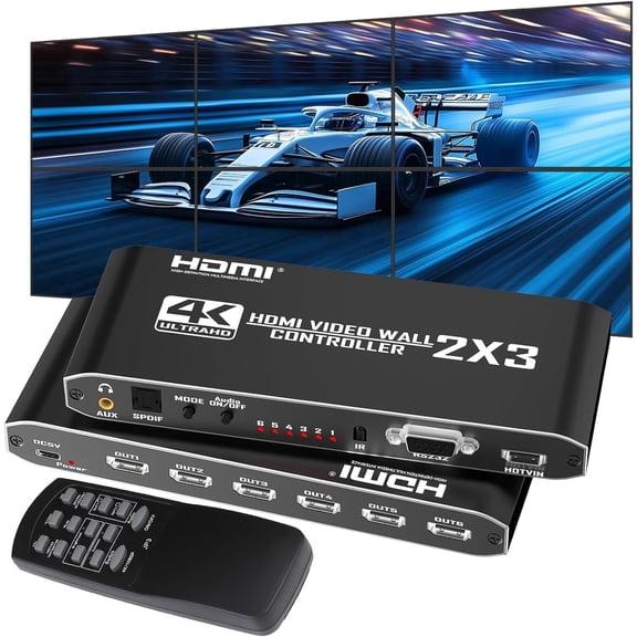 Tv Wall Controller 4K 2x3 HDMI/USB-C Video Wall Controller Support 1HDMI/Type-C USB Input 4HDMI+1SPDIF Audio Output 180 Rotate RS232 IR Remote