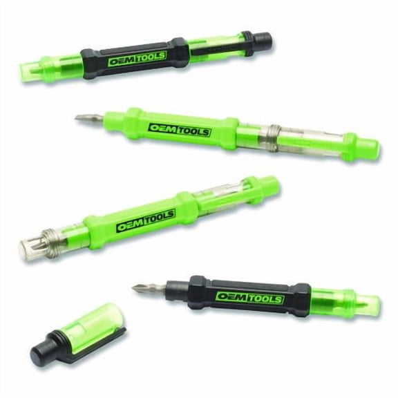 6-Way Pen-Style Screw/Nut Driver, Phillips/Slotted Bits, Metric Sockets, 5.38" Long, Black/Green, Gr | Bundle of 10