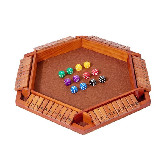 6-Way Shut the Box Wooden Dice Board Game Set for Family Night, Number Learning and Strategy Training, Interactive Tabletop Game for 2 to 6 Players