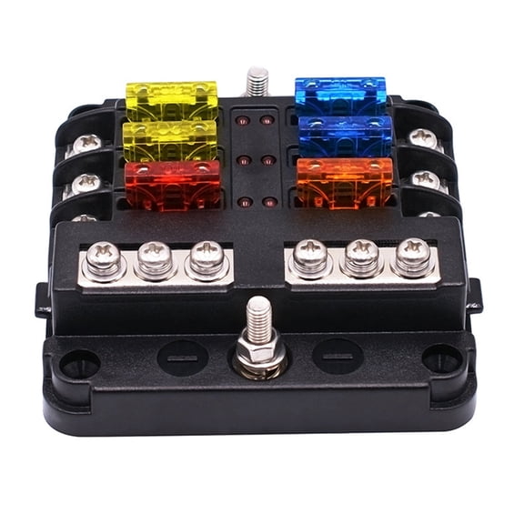 6-Way Waterproof Fuse Block with LED Indicator, 12V/24V Marine Fuse Box with Negative Bus for Car and Boat