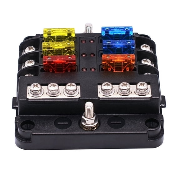 6-Way Waterproof Fuse Block with LED Indicator, 12V/24V Marine Fuse Box with Negative Bus for Car and Boat
