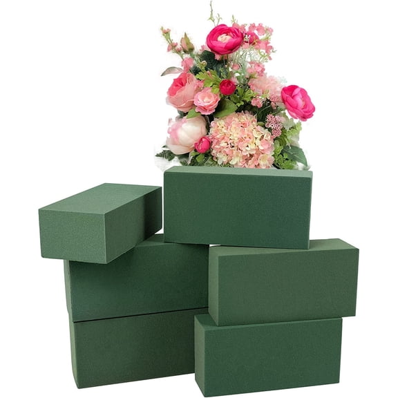 6 Wet Floral Foam Blocks for Fresh Flower Bouquet - Florists Foam Bricks for Artificial Flower Arrangement Supplies - Rectangular Flower Sponge Block By GIXUSIL (Green）