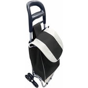6 Wheels Black Shopping Trolley, Folding Tri Wheel Stair Climbing Grocery Cart and Bag 38"x17"x10.5"