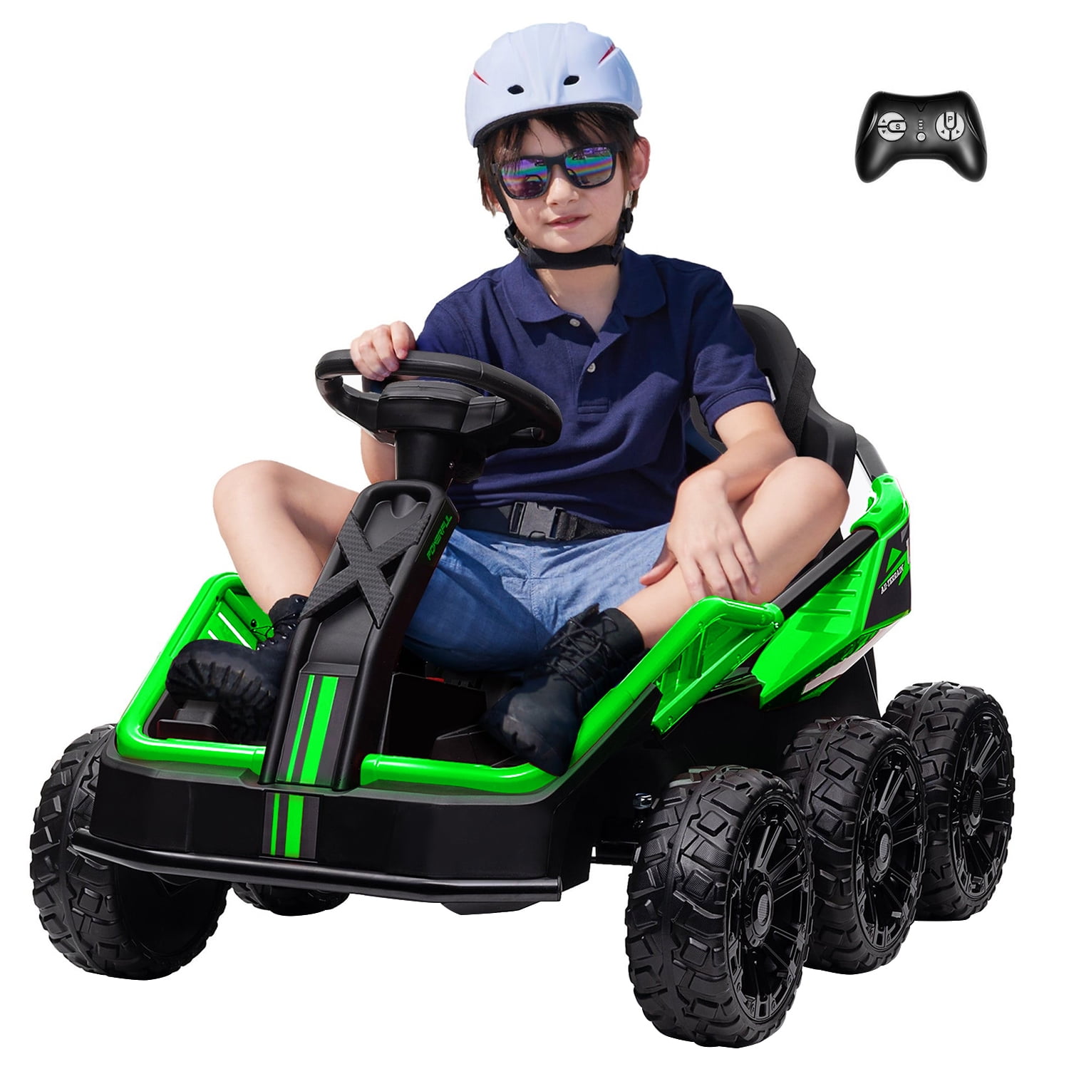 6 Wheels Electric Go Kart for Kids 3+, 12V Battery Powered Pedal Go