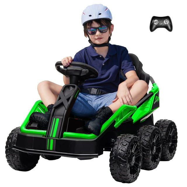 6 Wheels Electric Go Kart for Kids 3+, 12V Battery Powered Pedal Go