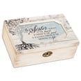 thumbnail image 1 of 6" White “A Sister Is A Gift" Petite Distressed Wood Jewelry Music Box, 1 of 4