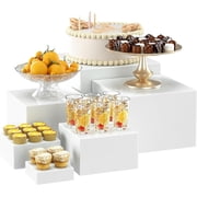 6 White Acrylic Boxes for Display as Buffet Risers and Stands, Food Risers for Party, Table, Stands Standard, 6Pcs, White