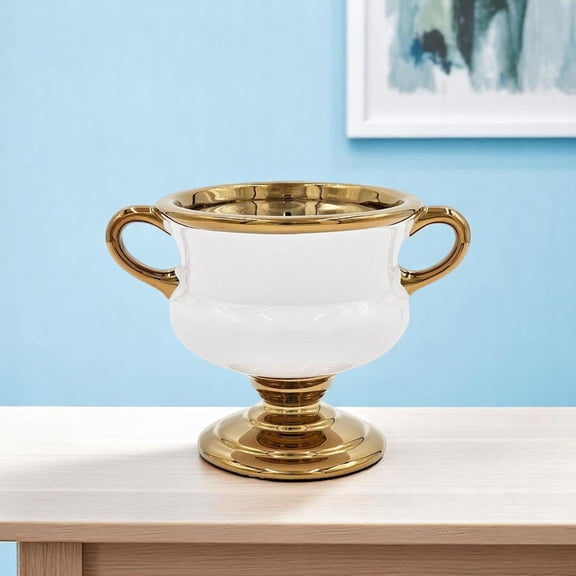 HomeRoots 574381 6 in. White & Gold Amphora Ceramic Table Vase