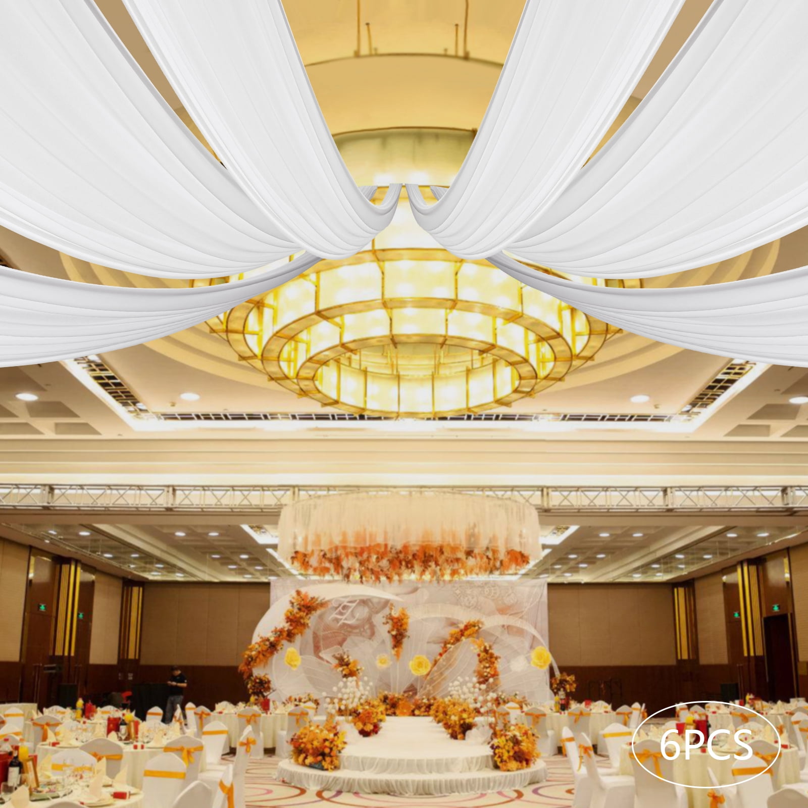 6* White Ceiling Drapes, Wedding Ceiling Draping, Backdrop Curtains for ...