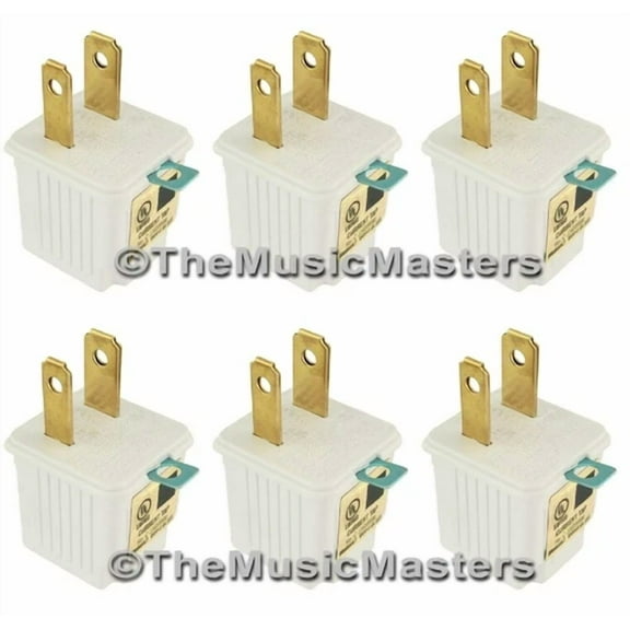 (6) White Grounding Adapters Electrical Wall Plug 3 Prong Socket 2 Prong Plug