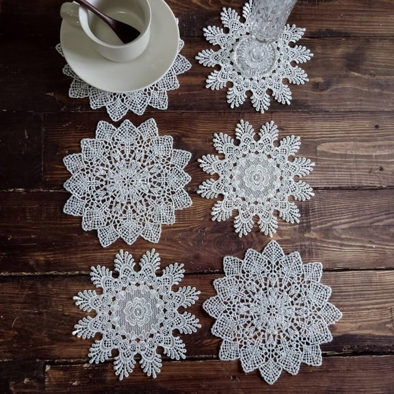 6 White Lace Doilies for Tables Wedding Party Decorative Fabric Drink Coasters