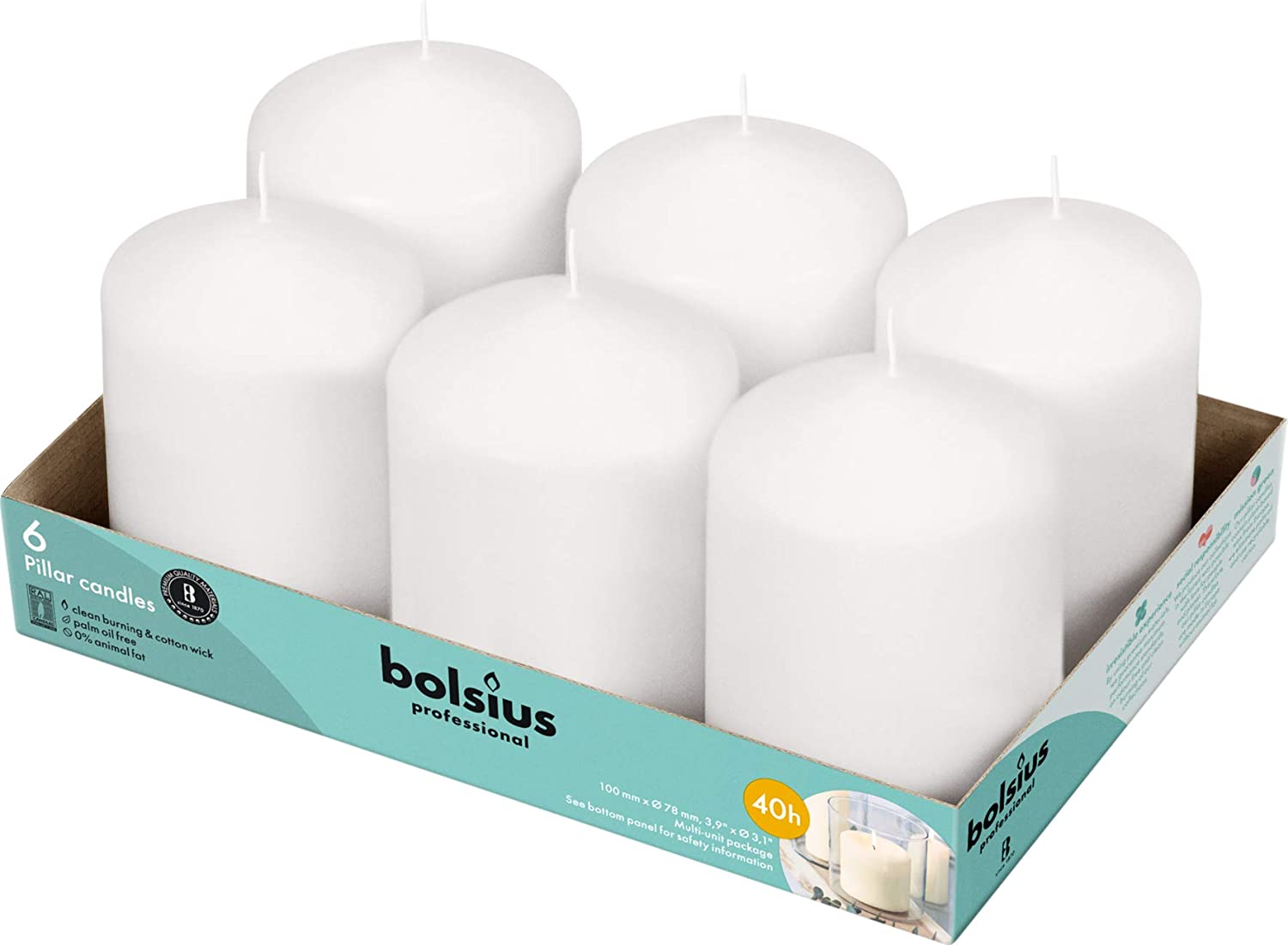 6 White Pillar Candles Bulk 3X4 Inches Candle Set 40+ Hours Clean Burning No Palm Oil 0