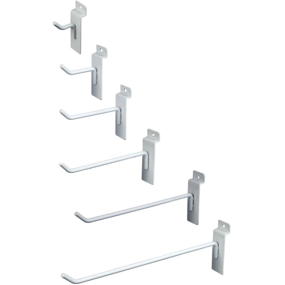 6" White Slatwall Hooks, Slatwall Display Panel Hangers - 10 Pack