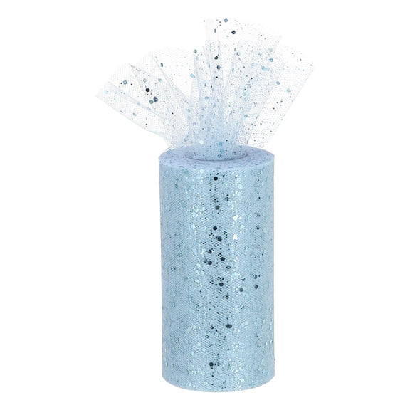 6" Wide 50 Yards Sequin Tulle Ribbon Glitter Netting Fabric for Tutu Skirt Christmas Wedding Light Blue