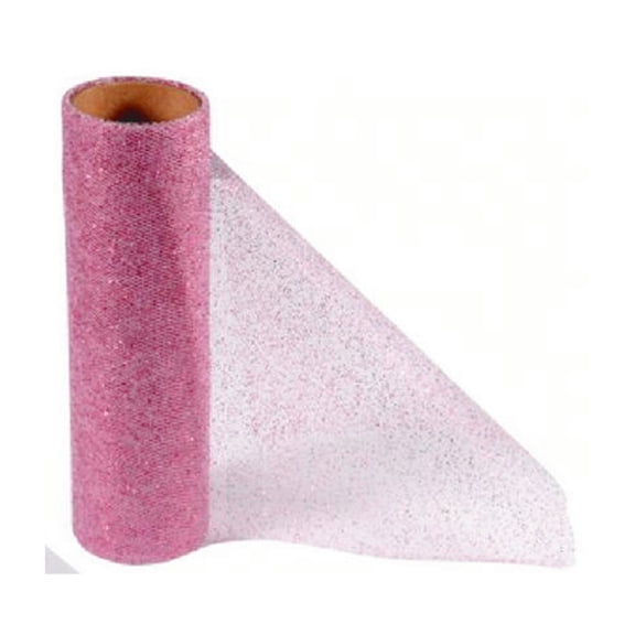 6" Wide Dark Pink Glitter Tulle Fabric - 10 Yards