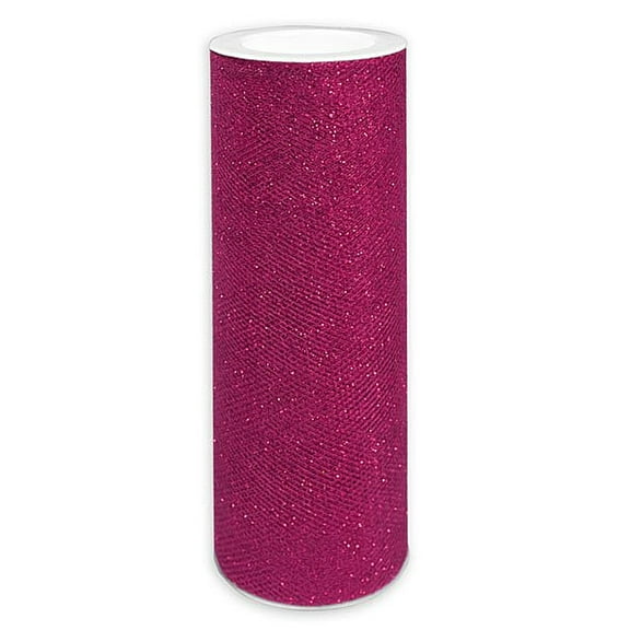 6" Wide Fuchsia Glitter Tulle Fabric - 10 Yards
