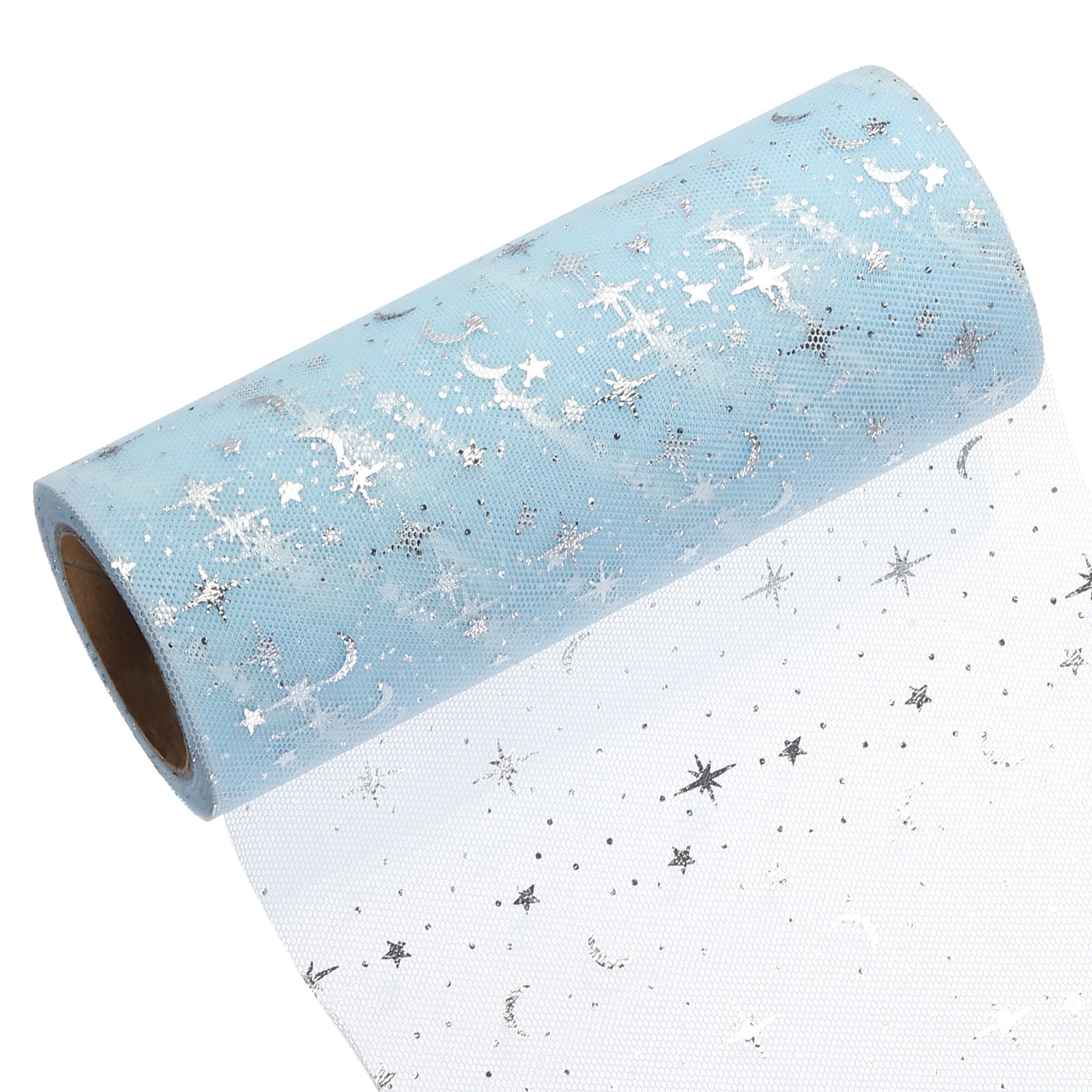 MECCANIXITY 6-Inch Wide Glitter Tulle Ribbon - 25 Yards Steel Blue Sparkly Netting For Crafts