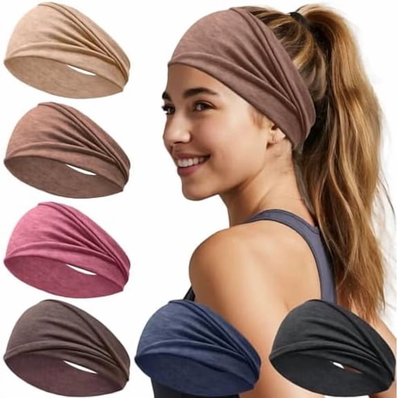 6 Wide Headbands for Women - No Slip Hair Bands for Yoga Workout Running Daily Use, Soft Stretchy Elastic Wicking Wraps Hair Accessories