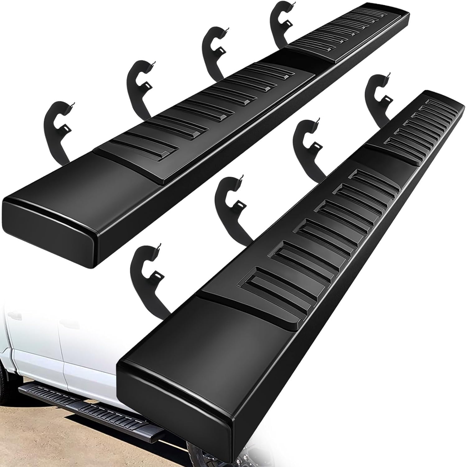 Lund 6" Oval Straight Nerf Bars | Black Steel For 2019 Chevy Silverado 1500 Crew Cab