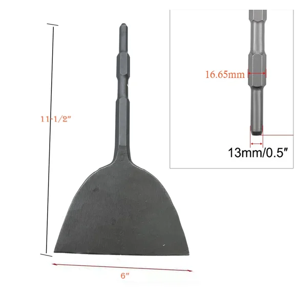 6" Wide Tile & Removing Tile Stone Hex Shovel Chisel For 17Mm Demolition Hammer
