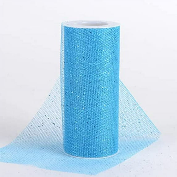 6" Wide Turquoise Glitter Tulle Fabric - 10 Yards