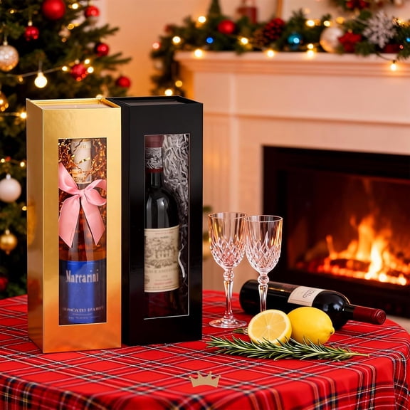 6 Wine Gift Boxes with Window, 13.5x4.5x4 Inches Gold Bottle Gift Boxes for Liquor and Champagne, Reusable Collapsible for Christmas Wedding Anniversary Festivals Party Present (Glossy Gold)