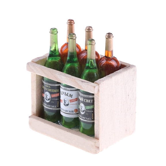 6 Wine Juice Bottles With Wooden Miniature Kitchen Drink Toy Dollhouse Gift