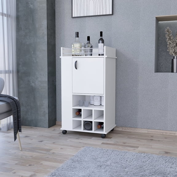 6 Wine Racks & Spacious Surface - Modern Bar Cart for Mixing Drinks