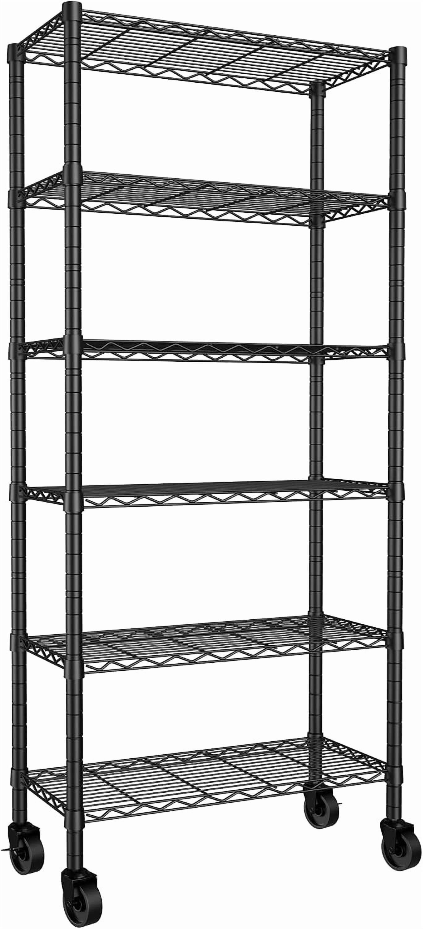 Kitchen Unit Racks 6-Wire Adjustable Metal Storage Rack with Wheels, Standing Shelving ...