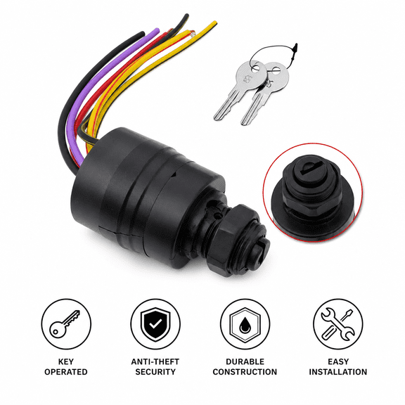 6-Wire Boat Ignition Key Switch for 87-88107A8 87-88107A5, 2 Keys