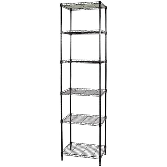6-Wire Shelving Adjustable Shelves, Standing Storage Shelf for Laundry Bathroom Kitchen Pantry Closet Organization (Glossy Black, 16.6" L x 11.4" W x 64.6" H)$$Home Decor, Kitchen, & Other
