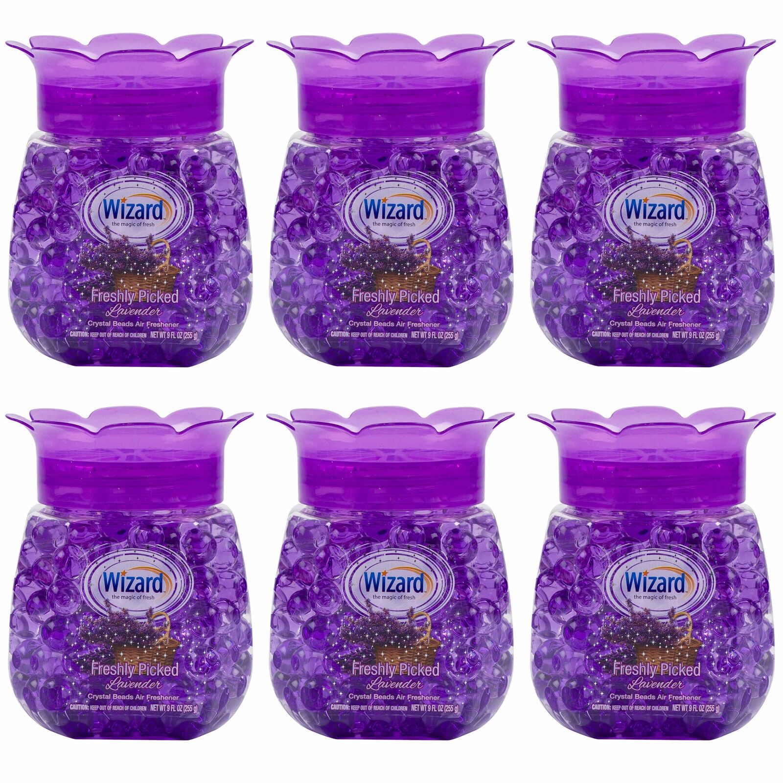 6 Wizard Odor Eliminator Gel Beads Lavender Scent Air Freshener