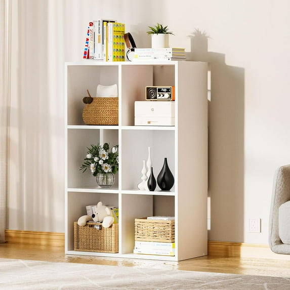6 Wood Cube Storage Organizer with Open Back and Removable Back Panels, 11In White Cube Storage Bookshelf, Cubicle Shelf Bookcase for Home Office Bedroom Living Room, Vertical or Horizontal
