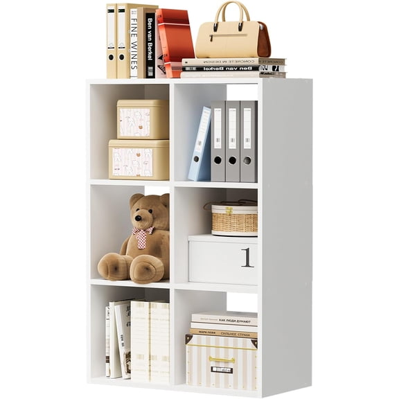 6 Wood Cube Storage Organizer with Open Back and Removable Back Panels, 11In White Cube Storage Bookshelf, Cubicle Shelf Bookcase for Home Office Bedroom Living Room, Vertical or Horizontal