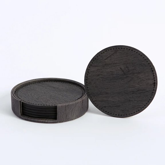 6 Wood Grain Leather Coasters Placemats Tea and Coffee Cups Cushions Home Bar Counter Insulated Rack Non Stick