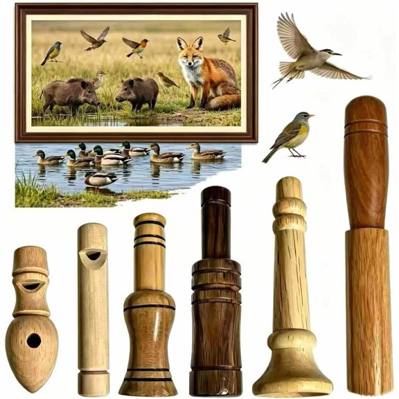 6- Wooden Bird Call Set - Handcrafted Bird- Grunt & Fox Howl Caller Nature Lovers, Outdoor Exploration & Education