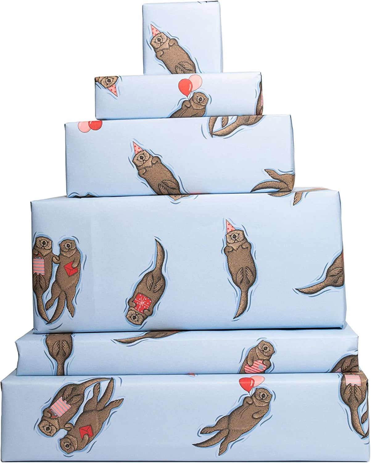 6 Wrapping Paper Sheets Birthday Otters Blue Gift Wrap for Men Women Friends Wrapping