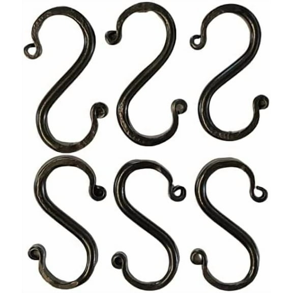 6 Wrought Iron S - 3inch Hand Forged with Scrolls (Set of Six) by Amish Blacksmith Lancaster Pennsylvania Black