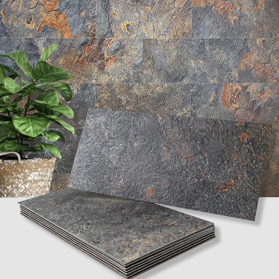 6" X 12" Rust Slate Peel And Sticksplash Wall Tiles Pvc Faux Stone On For Kitchen Bathroom Laundry Room Camper Fireplace (pack Of 20)