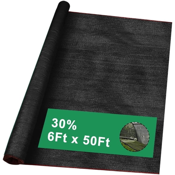 6' X 50' 30% Plant Sun Shade Cloth - Outdoor Black Windscreen Cover Fabric Roll Garden Sunblock Shade Tarp Netting Mesh for Plants Protection, Greenhouse, Backyard