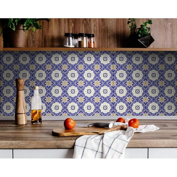 6" X 6" Blue White and Gold Mosaic Removable Tiles