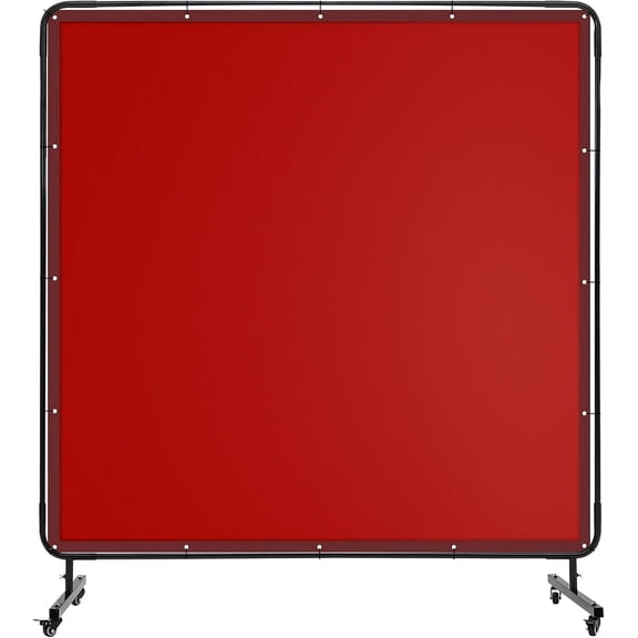 6 X 6 FT Vinyl Welding Screen with Frame, Flame-Resistant PVC Welding Curtain with Lockable Swivel Wheels, Transparent Welding Screen Panel for Welding Safety, Red