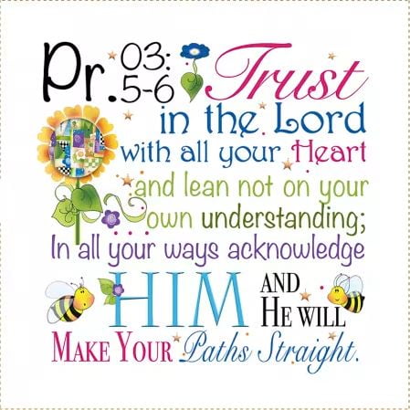 6" X 6" Square Fabric Art Panel Trust Proverbs 3:5-6 Jody Houghton Bible Verses Cotton Fabric Panel (AP6161) M404.33